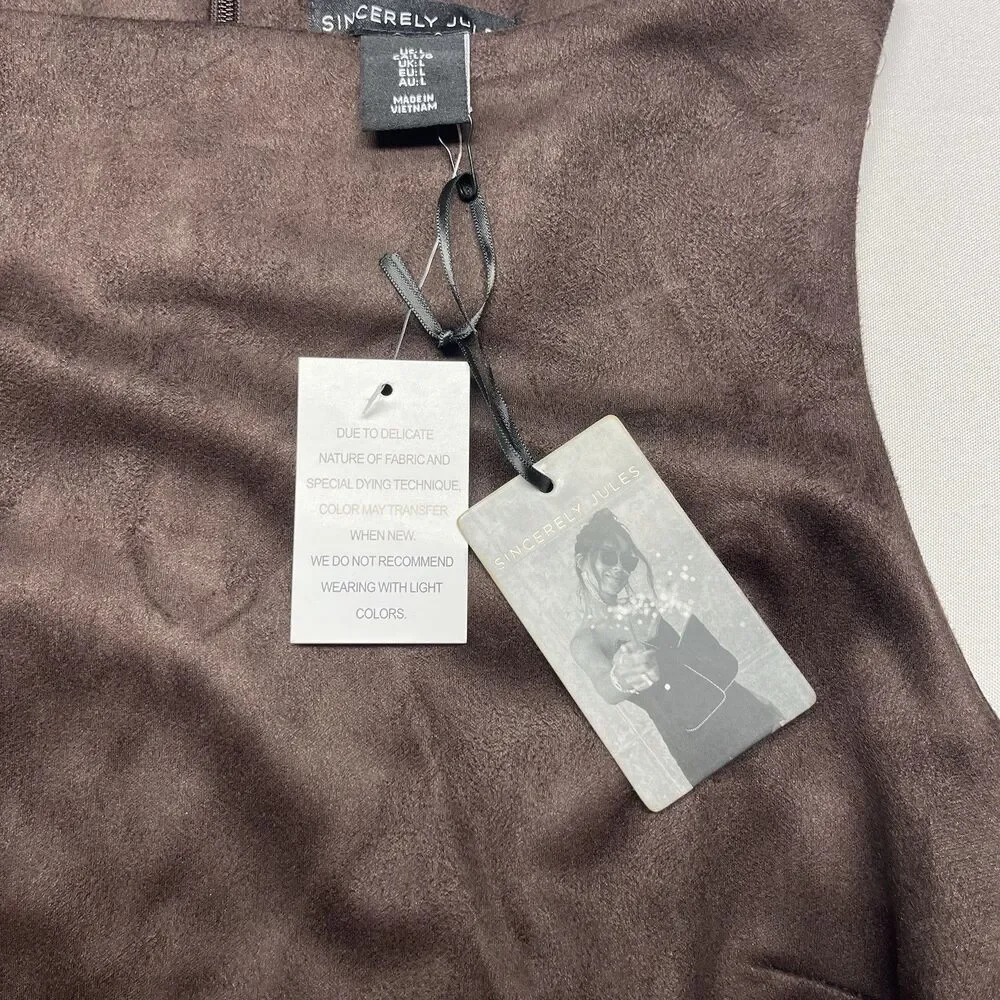Brown Faux Suede Leather Midi Maxi Dress - Picture 10 of 11